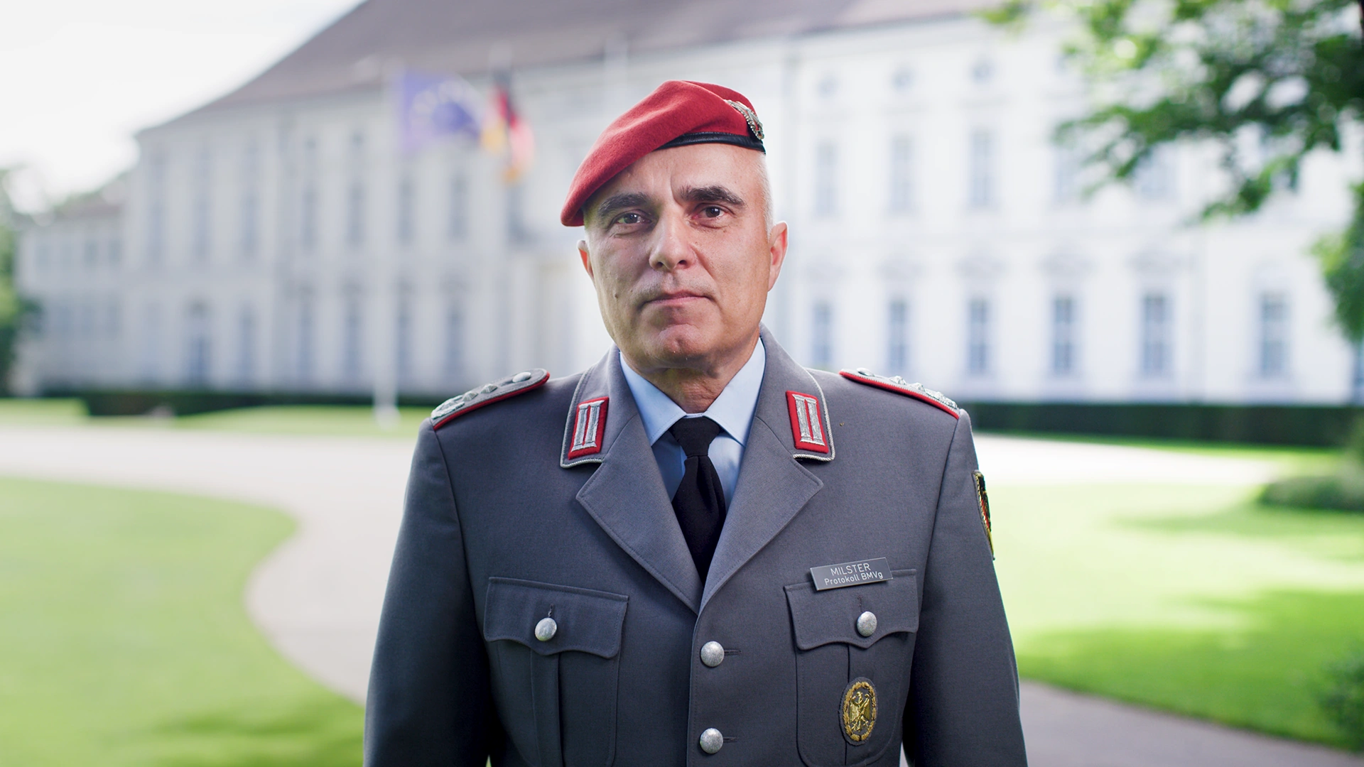 A picture shows Thomas Milstner in a Bundeswehr uniform, at the anniversary 