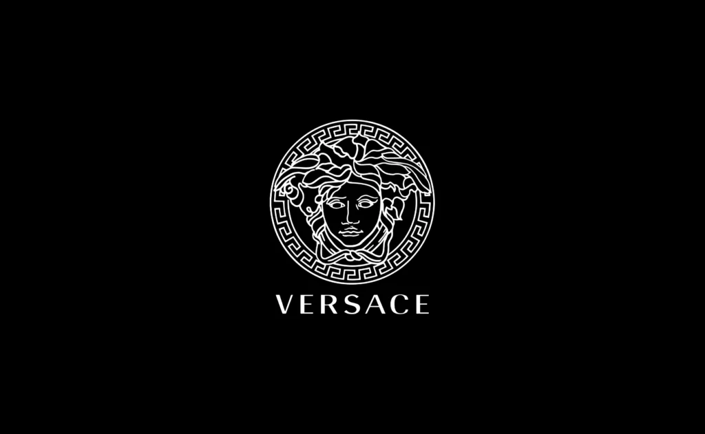 A picture shows the Versace logo at the launch of the new Versace Menswear 2017.