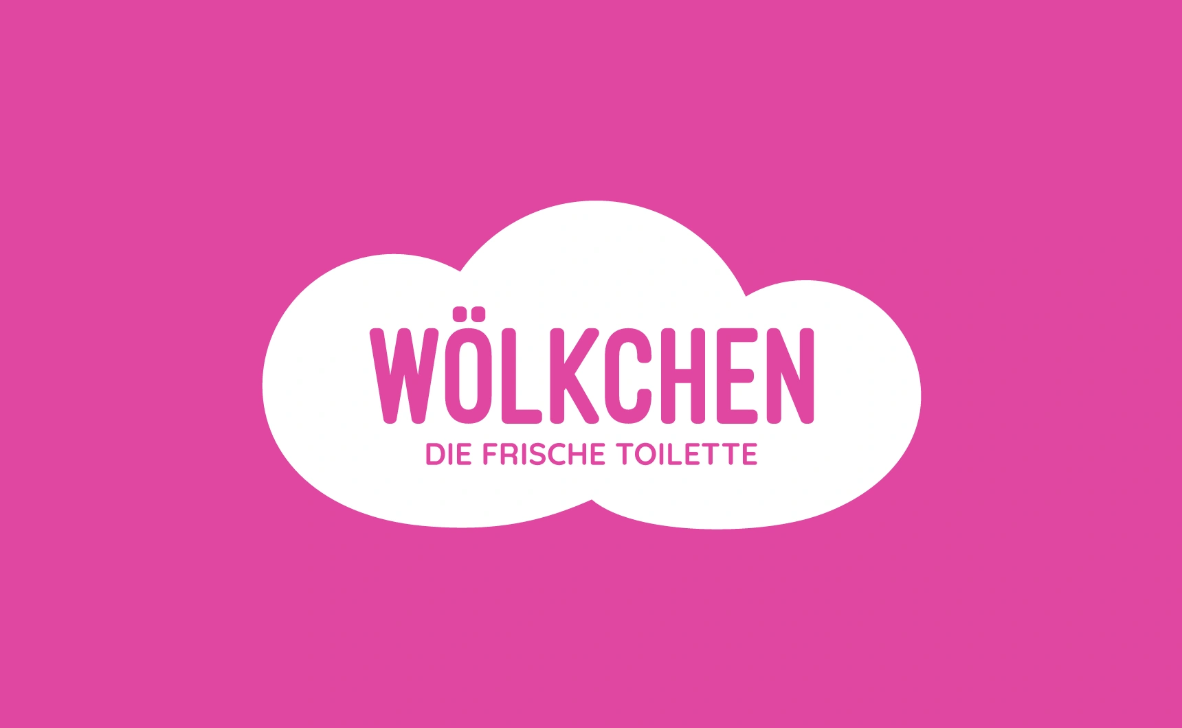 Ein Bild zeigt das Logo von Wölkchen - Der frische Toilette auf pinkem Hintergund.