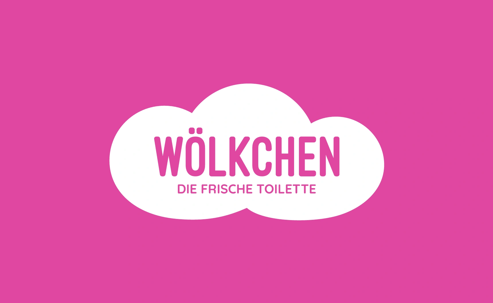 One picture shows the logo of Wölkchen - The fresh toilet on a pink background.